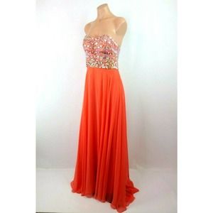 MORI LEE Coral Long Gown Evening PROM Sequin DRESS